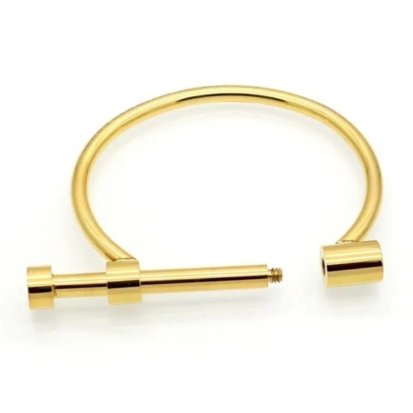 18K Gold Shackle Unisex Cuff Bangle Bracelet No Fade Luxury Design Stackable - Picture 3 of 5